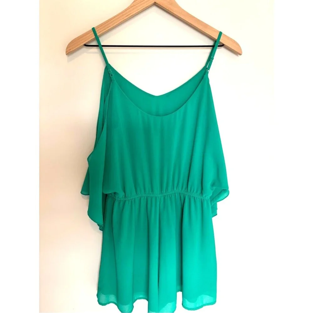 Naked Zebra Open Shoulder Festival Romper Emerald Teal Cold Shoulder Boho Size S - Picture 2 of 5